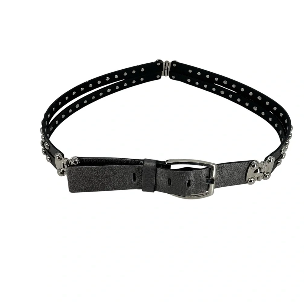 Women’s Bergē Large Gray Leather Belt w Studs and Rhinestones. Made in Italy